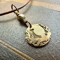 Raven Bronze Pendant, Wax Seal Charm, Czech Glass Bead, Crow Corvid, Tree Branches, Pagan Samhain, Celtic Witch Jewelry, Earthy Rustic Wicca