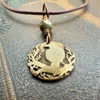 Raven Bronze Pendant, Wax Seal Charm, Czech Glass Bead, Crow Corvid, Tree Branches, Pagan Samhain, Celtic Witch Jewelry, Earthy Rustic Wicca