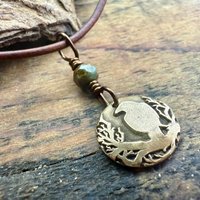 Raven Bronze Pendant, Wax Seal Charm, Czech Glass Bead, Crow Corvid, Tree Branches, Pagan Samhain, Celtic Witch Jewelry, Earthy Rustic Wicca
