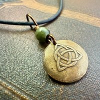 Bronze Trinity Knot, Triquetra, Wax Seal Charm, Connemara Marble, Irish Celtic Jewelry, Pagan, 8th Anniversary, Triple Goddess, Celtic Witch
