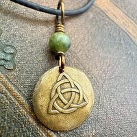 Bronze Trinity Knot, Triquetra, Wax Seal Charm, Connemara Marble, Irish Celtic Jewelry, Pagan, 8th Anniversary, Triple Goddess, Celtic Witch