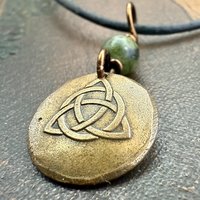 Bronze Trinity Knot, Triquetra, Wax Seal Charm, Connemara Marble, Irish Celtic Jewelry, Pagan, 8th Anniversary, Triple Goddess, Celtic Witch