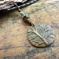 Tree of Life Charm, Bronze Necklace, Tree Branches, Czech Glass Beads, Domed Pendant, Hand Carved, Celtic Witch, Pagan Druid, Earth Lover