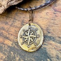 Compass Rose Charm, Bronze Compass Necklace, Nautical Sailing Gifts, Protection Guidance Talisman, Men's Jewelry, Grad Gifts, Handmade Art