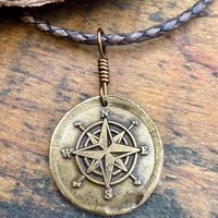 Compass Rose Charm, Bronze Compass Necklace, Nautical Sailing Gifts, Protection Guidance Talisman, Men's Jewelry, Grad Gifts, Handmade Art