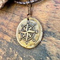 Compass Rose Charm, Bronze Compass Necklace, Nautical Sailing Gifts, Protection Guidance Talisman, Men's Jewelry, Grad Gifts, Handmade Art
