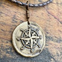 Compass Rose Charm, Bronze Compass Necklace, Nautical Sailing Gifts, Protection Guidance Talisman, Men's Jewelry, Grad Gifts, Handmade Art