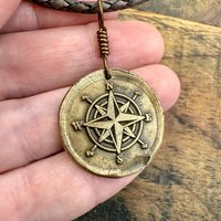 Compass Rose Charm, Bronze Compass Necklace, Nautical Sailing Gifts, Protection Guidance Talisman, Men's Jewelry, Grad Gifts, Handmade Art