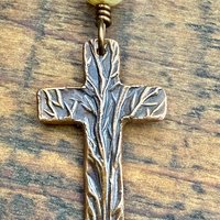 Tree Cross Charm, Copper Pendant, Tree Branches, Czech Glass Beads, Leather & Vegan Cords, Handmade Art Jewelry, Tree of Life, Witchy Things