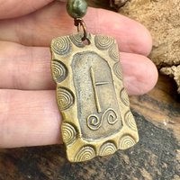 Birch Tree Ogham Charm, Bronze Pendant, Connemara Marble, Celtic Tree Astrology, Hand Carved, Irish Celtic Jewelry, December 24 – January 20
