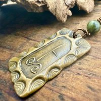 Birch Tree Ogham Charm, Bronze Pendant, Connemara Marble, Celtic Tree Astrology, Hand Carved, Irish Celtic Jewelry, December 24 – January 20