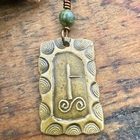 Birch Tree Ogham Charm, Bronze Pendant, Connemara Marble, Celtic Tree Astrology, Hand Carved, Irish Celtic Jewelry, December 24 – January 20