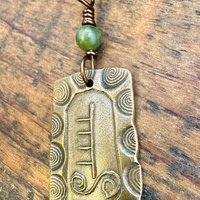 Hazel Tree Ogham Charm, Bronze Pendant, Celtic Tree Astrology, Connemara Marble, Hand Carved, Spirals, Celtic Zodiac, August 5 – September 1