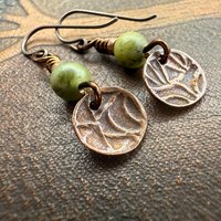 Trinity Knot Earrings, Triquetra, Tiny Copper Discs, Connemara Marble, Irish Celtic Jewelry, Hypoallergenic Ear Wires, Wax Seal Jewelry