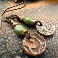 Triskele Copper Earrings, Triple Spirals, Triskelion, Connemara Marble, Irish Celtic Jewelry, Copper Disc Earrings, Hypoallergenic Earrings