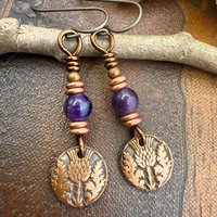 Scottish Thistle Earrings, Outlander Gifts, Copper Anniversary, Thistle of Scotland, Amethyst, Wax Seal Charm, Highlander, Disc Earrings