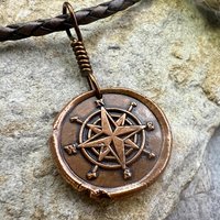 Compass Rose, Copper Pendant, Sailing Gifts, Nautical Jewelry, Men's Jewelry, Sailor Necklace, 7th Anniversary, Protection Talisman