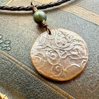 Triskele Copper Pendant, Verdigris Patina, Hand Carved, Connemara Marble, Triskelion Triple Spiral, Irish Celtic Pagan, Newgrange Ireland
