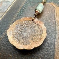 Celtic Sun Spiral Pendant, Copper Verdigris Patina, Irish Celtic Spirals, Connemara Marble, Leather & Vegan Cords, Earthy Rustic Art Jewelry