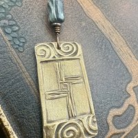 Saint Brigid's Cross, Bronze & Connemara Marble Pendant, Irish Celtic Jewelry, Brigit Bridget, St Brigid of Kildare, Irish Cross, Imbolc