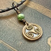 Triskele Charm, Copper Necklace, Wax Seal Charm, Connemara Marble, Irish Celtic Pagan, 7 Anniversary, Celtic Witch, Triskelion Triple Spiral