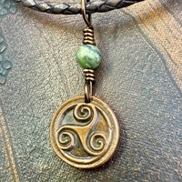 Triskele Charm, Copper Necklace, Wax Seal Charm, Connemara Marble, Irish Celtic Pagan, 7 Anniversary, Celtic Witch, Triskelion Triple Spiral