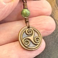 Triskele Charm, Copper Necklace, Wax Seal Charm, Connemara Marble, Irish Celtic Pagan, 7 Anniversary, Celtic Witch, Triskelion Triple Spiral