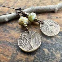 Bronze Owl Earrings, Earthy Witch Jewelry, Faceted Czech Glass Beads, Hypoallergenic Ear Wires, Light Dangle Earrings, Handmade Art Jewelry