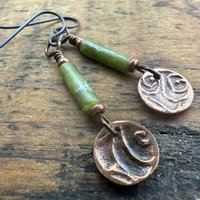 Triskele Copper Earrings, Triple Spirals, Triskelion, Connemara Marble, Irish Celtic Jewelry, Copper Disc Earrings, Hypoallergenic Earrings