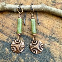 Triskele Copper Earrings, Triple Spirals, Triskelion, Connemara Marble, Irish Celtic Jewelry, Copper Disc Earrings, Hypoallergenic Earrings