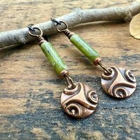 Triskele Copper Earrings, Triple Spirals, Triskelion, Connemara Marble, Irish Celtic Jewelry, Copper Disc Earrings, Hypoallergenic Earrings
