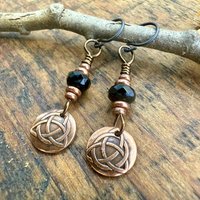 Handmade Copper Trinity Knot Earrings, Czech Glass Beads, Irish Celtic Jewelry, Hypoallergenic Ear Wires, Pagan, Light Everyday Earrings