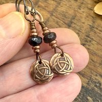 Handmade Copper Trinity Knot Earrings, Czech Glass Beads, Irish Celtic Jewelry, Hypoallergenic Ear Wires, Pagan, Light Everyday Earrings