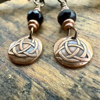 Handmade Copper Trinity Knot Earrings, Czech Glass Beads, Irish Celtic Jewelry, Hypoallergenic Ear Wires, Pagan, Light Everyday Earrings