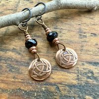 Handmade Copper Trinity Knot Earrings, Czech Glass Beads, Irish Celtic Jewelry, Hypoallergenic Ear Wires, Pagan, Light Everyday Earrings