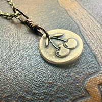 Bronze Cherry Charm, Door County Cherries, Handmade Bronze, Leather Vegan Cords, Wisconsin Cherry Trees, Souvenir Talisman of Door County