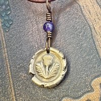 Thistle Bronze Charm, Amethyst Bead, Symbol of Scotland, Gift of Resilience, Scottish Heritage, Leather & Vegan Cords, Recycled Bronze Art
