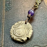 Thistle Bronze Charm, Amethyst Bead, Symbol of Scotland, Gift of Resilience, Scottish Heritage, Leather & Vegan Cords, Recycled Bronze Art
