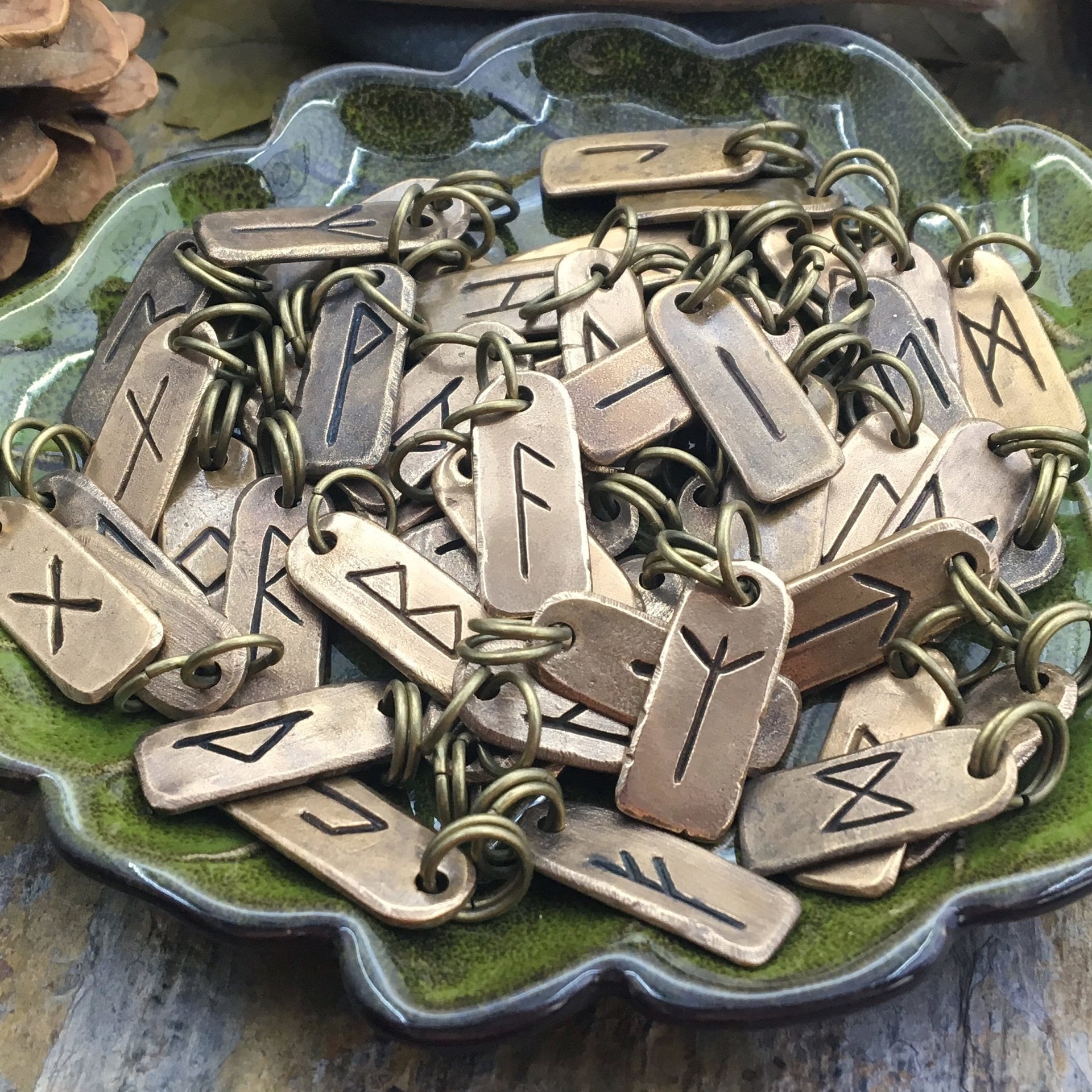 Ehwaz Rune, Bronze Rune Charm, Hand Carved, Viking Pendant for Men, Women, Ancient Pagan, Elder Futhark, Leather & Vegan Necklace Cords