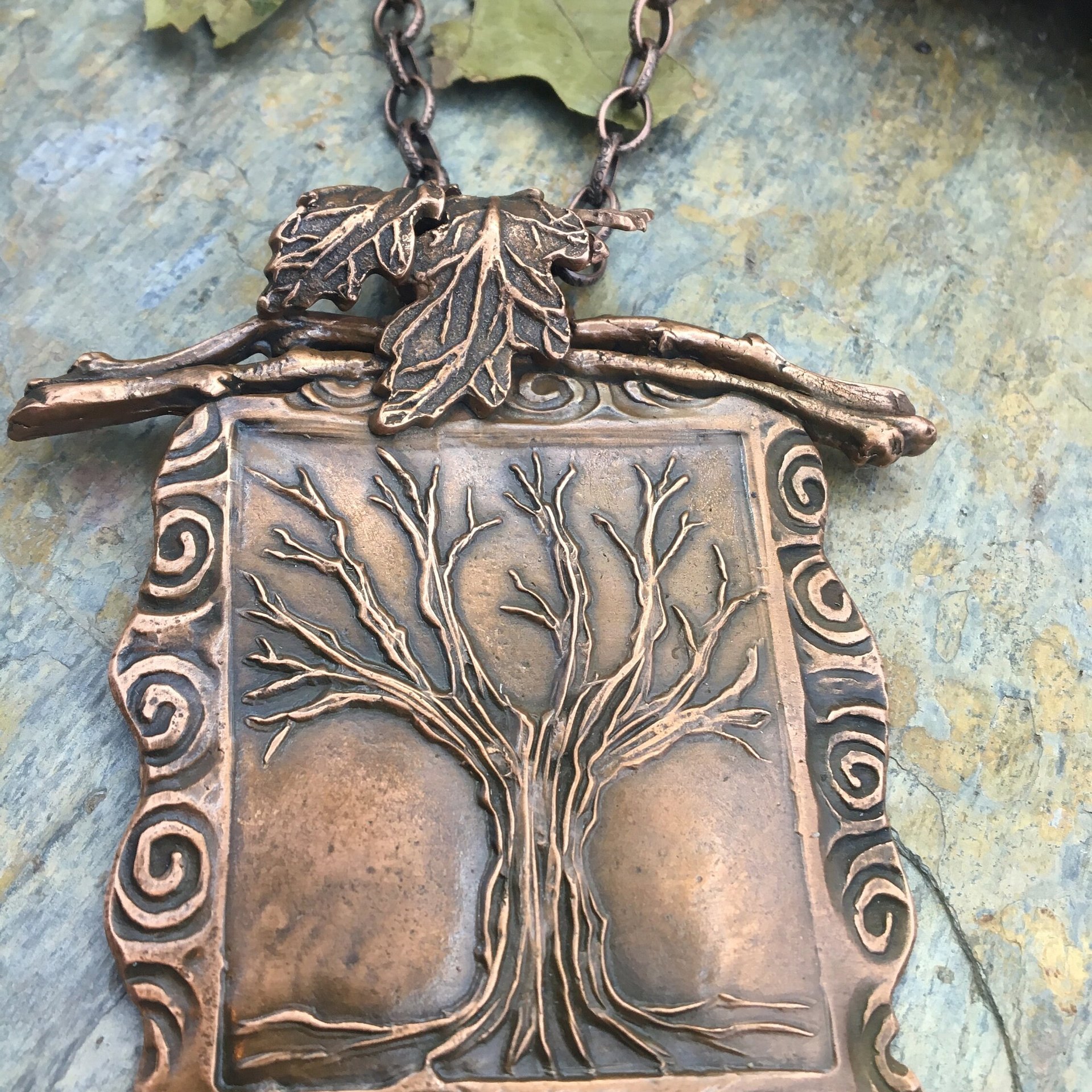Celtic Tree of Life Pendant, Copper Tree Necklace, Irish Celtic Spirals, Leaves, Statement Art Jewelry, Hand Carved, Soul Harbor Jewelry