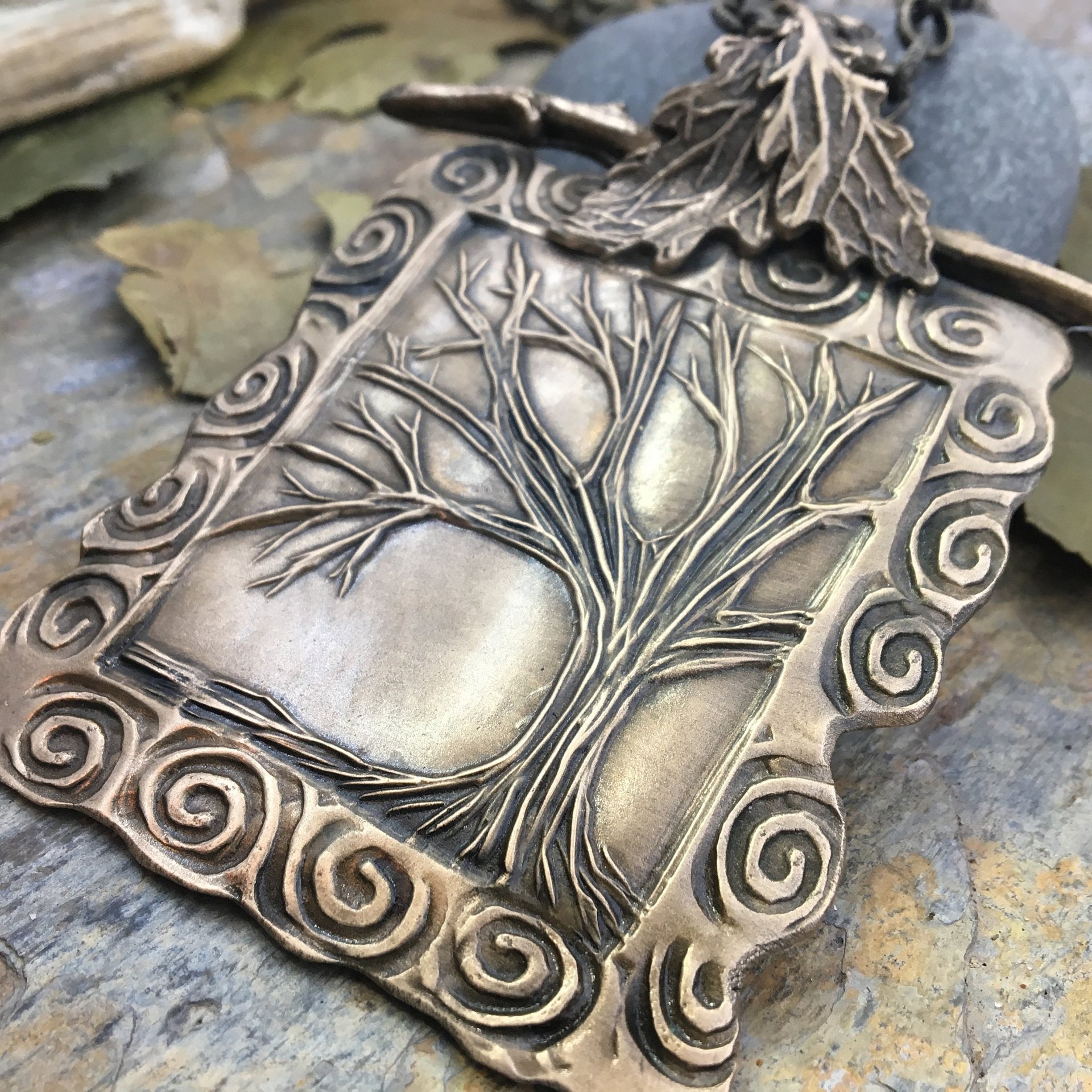 Celtic Tree of Life, Bronze Tree Necklace, Hand Carved Art Jewelry, Large Statement Pendant, Irish Celtic Spirals, Soul Harbor Jewelry