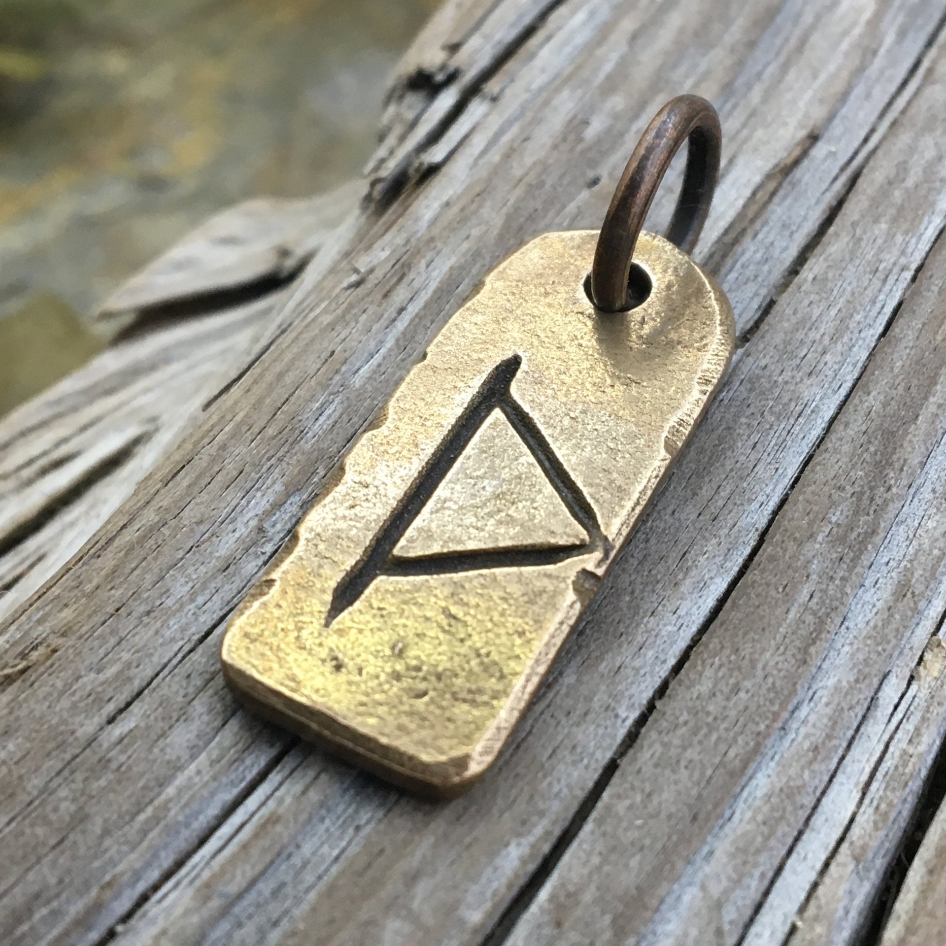Thurisaz Rune Charm, Bronze Rune Pendant, Hand Carved, Nordic Norse, Men's Viking Jewelry, Eco Recycled Metal, Leather & Vegan Cords, Odin