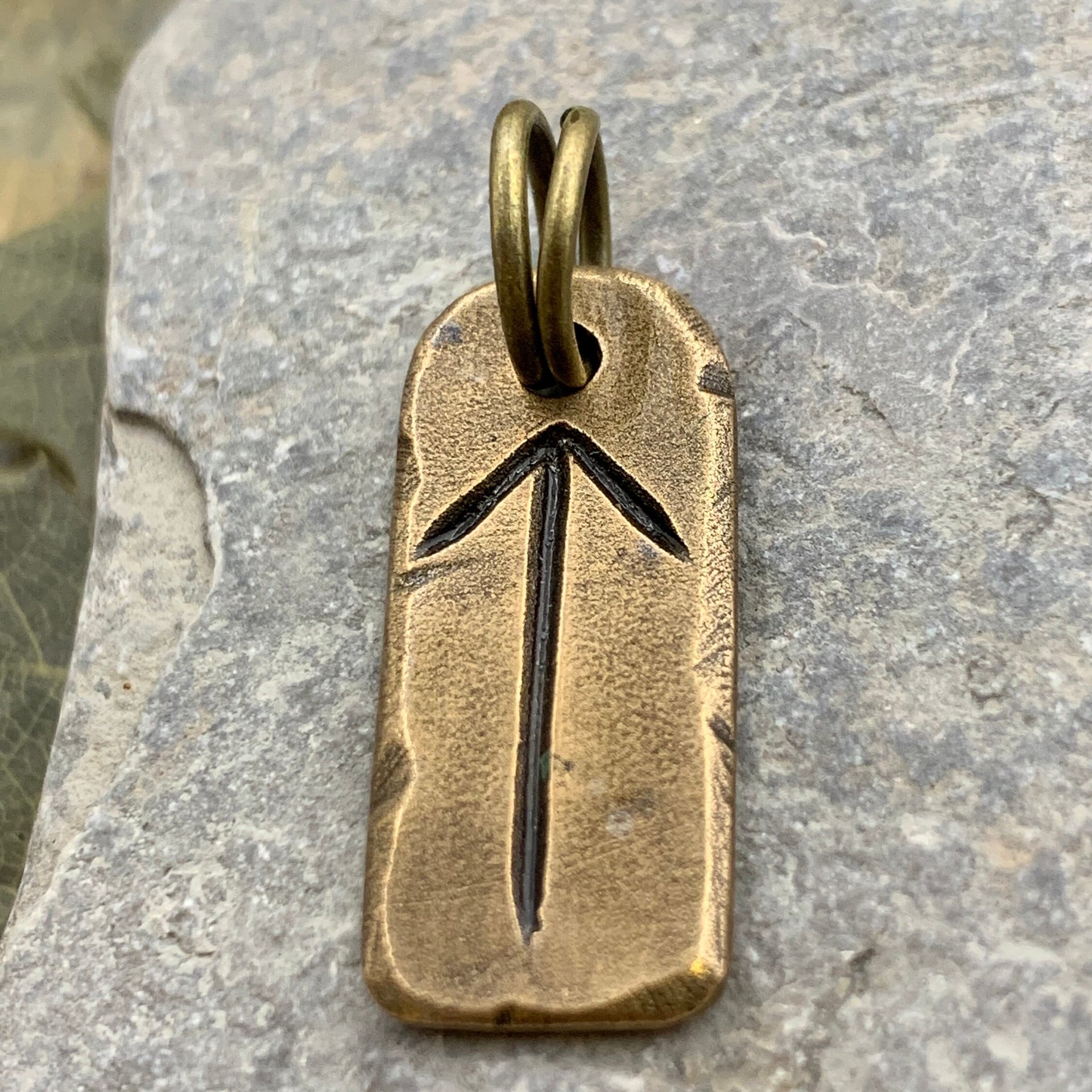 Tiwaz Rune, Bronze Rune Charm, Viking Pendants for Men, Unisex Nordic Jewelry, Elder Futhark, Handmade, Hand Carved, Leather & Vegan Cords
