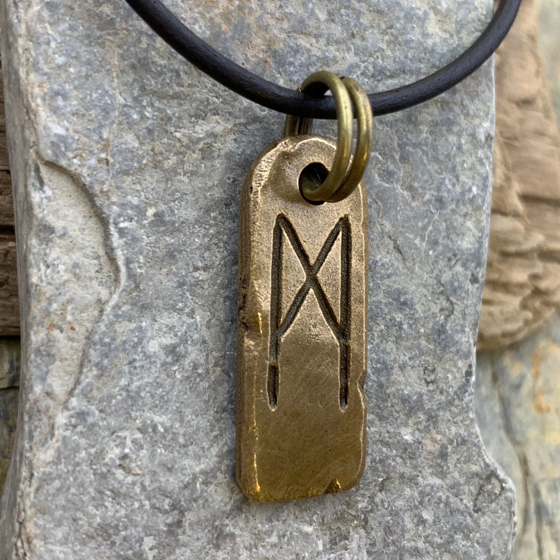 Mannaz Rune, Bronze Rune Charms, Handcrafted, Men Women Viking Necklaces, Nordic Norse Jewelry, Elder Futhark, Ancient Pagan, Necklace Cords