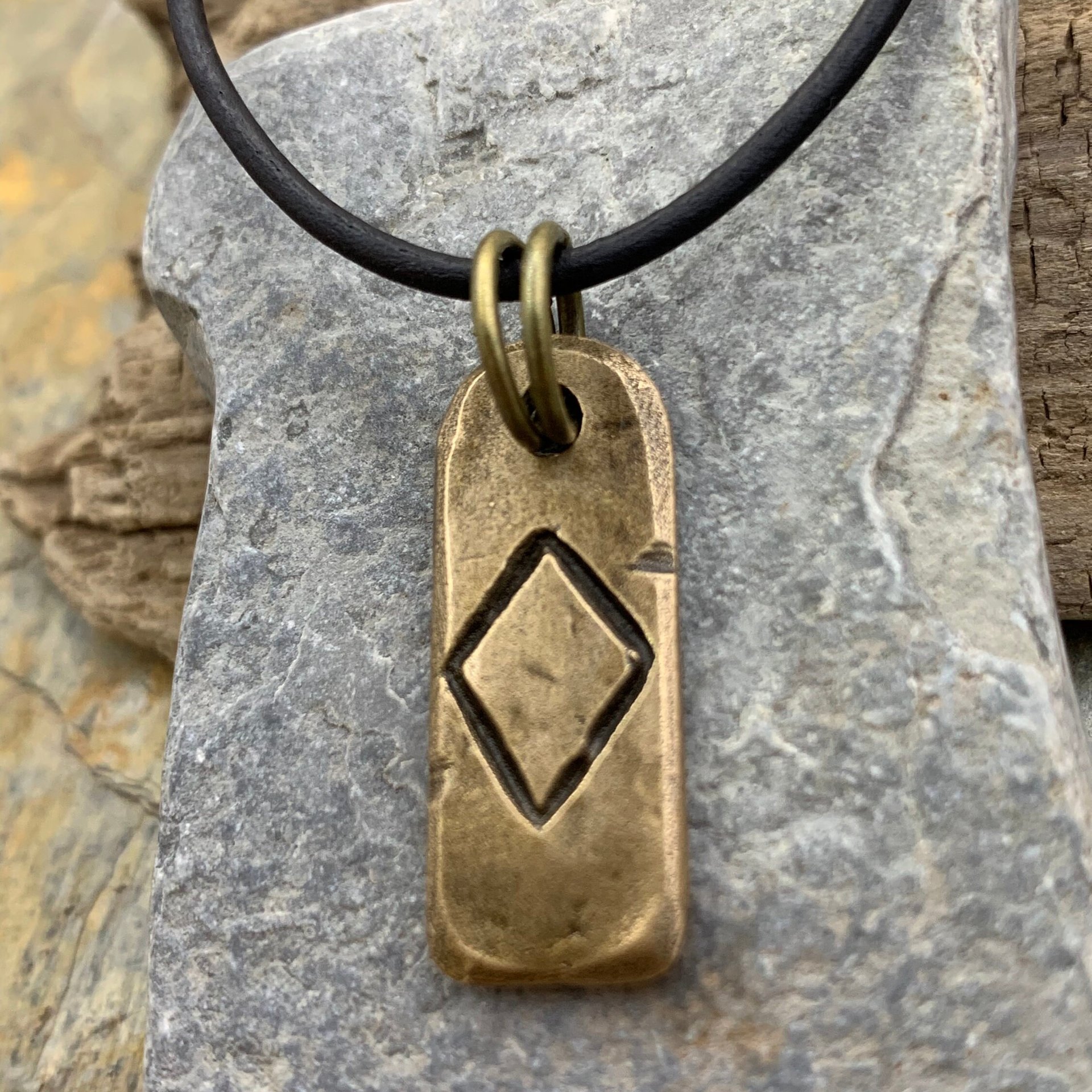 Ingwaz Rune, Bronze Rune Charm, Hand Carved, Viking Pendant, Men Women, Elder Futhark, Norse Nordic Gifts, Leather & Vegan Necklace Cords