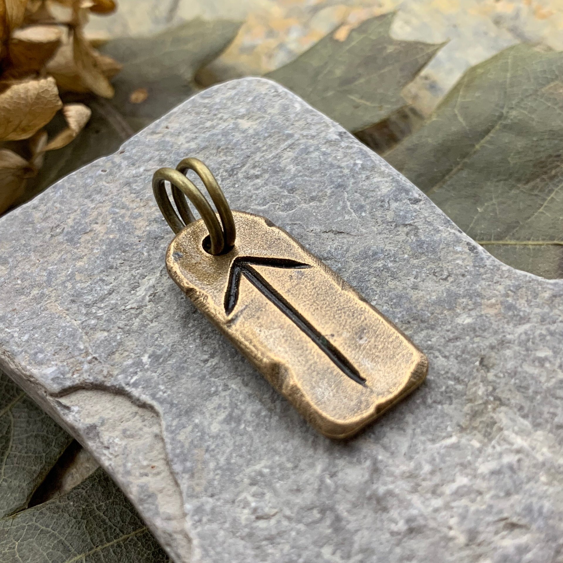 Tiwaz Rune, Bronze Rune Charm, Viking Pendants for Men, Unisex Nordic Jewelry, Elder Futhark, Handmade, Hand Carved, Leather & Vegan Cords