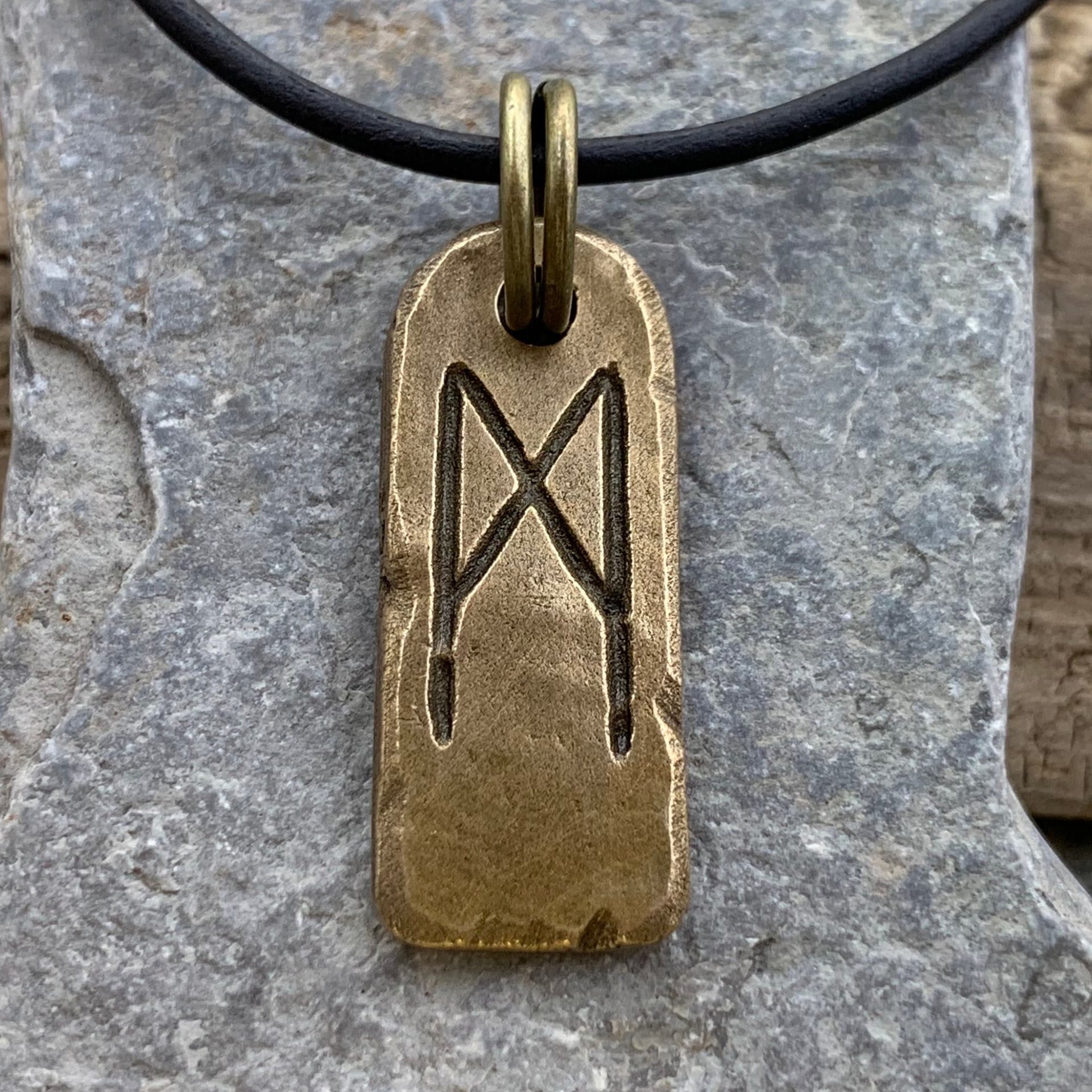 Mannaz Rune, Bronze Rune Charms, Handcrafted, Men Women Viking Necklaces, Nordic Norse Jewelry, Elder Futhark, Ancient Pagan, Necklace Cords