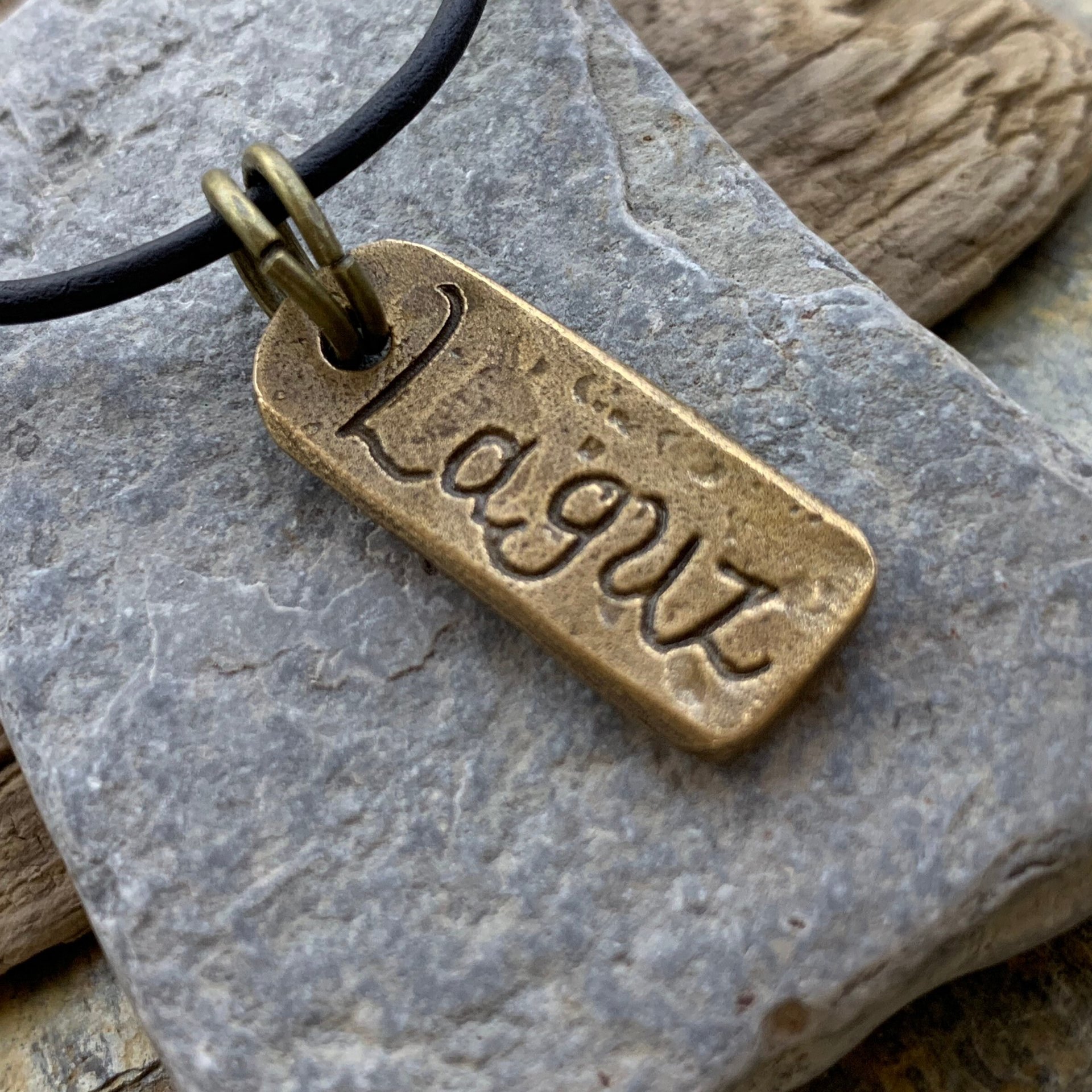 Laguz Rune, Bronze Rune Charm, Hand Carved, Viking Necklace, Men Women, Elder Futhark, Ancient Pagan, Leather & Vegan Necklace Cords