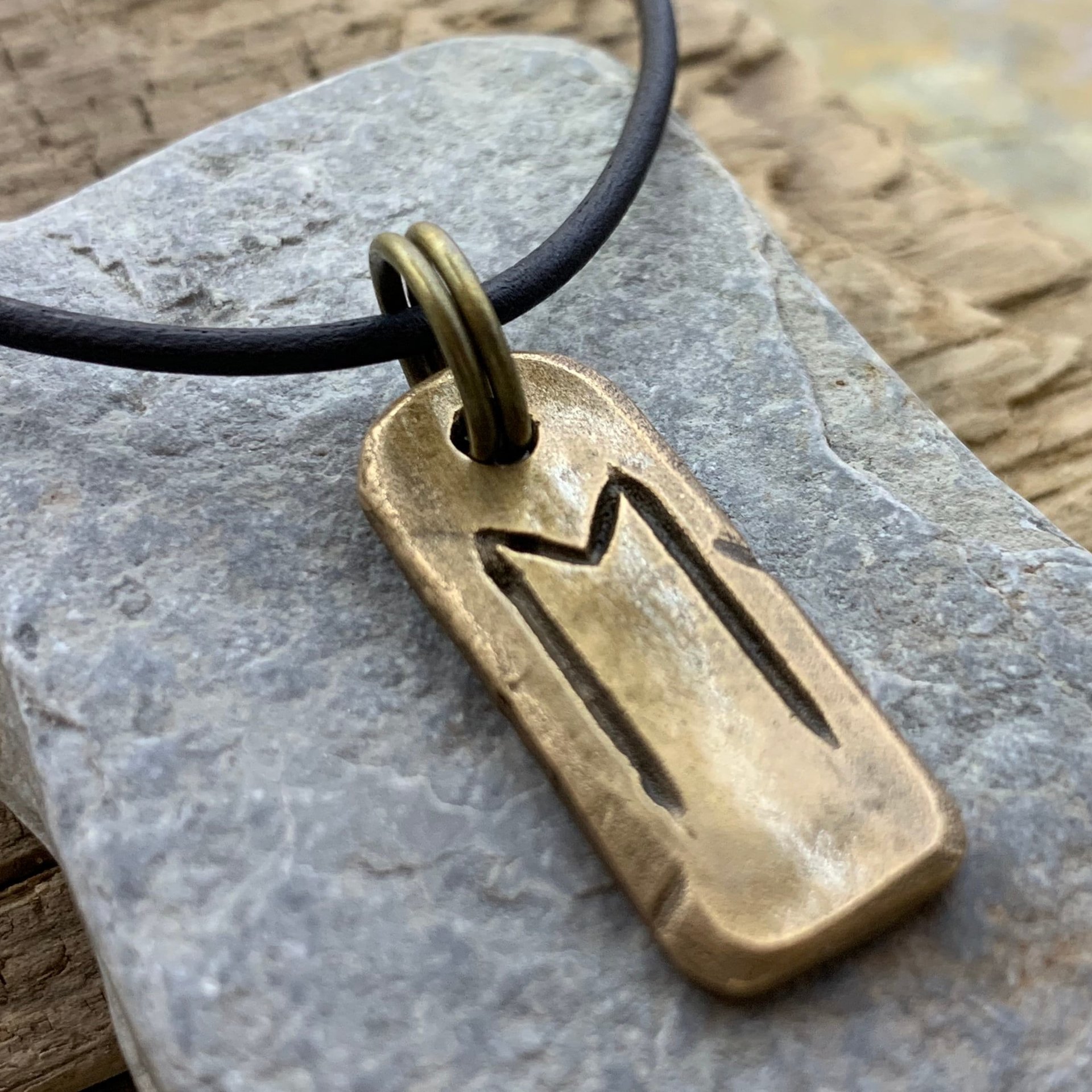 Ehwaz Rune, Bronze Rune Charm, Hand Carved, Viking Pendant for Men, Women, Ancient Pagan, Elder Futhark, Leather & Vegan Necklace Cords