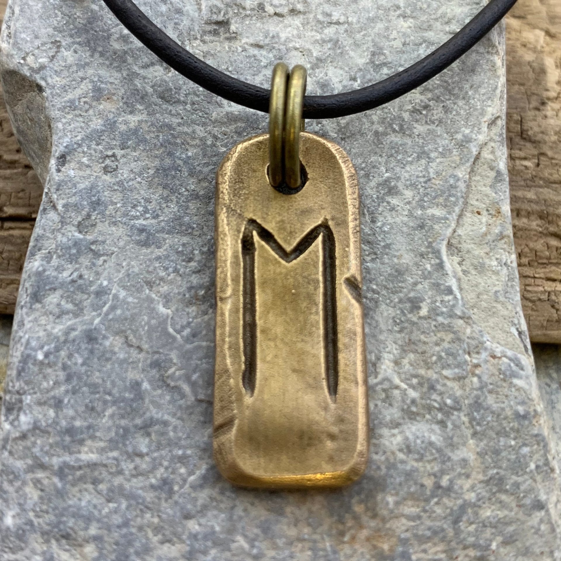 Ehwaz Rune, Bronze Rune Charm, Hand Carved, Viking Pendant for Men, Women, Ancient Pagan, Elder Futhark, Leather & Vegan Necklace Cords